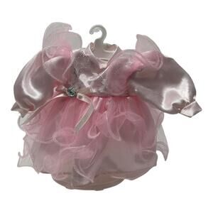 Sweet Satin Pink Ruffle Dress Lace Silver Shimmery Accent Fits 7" Baby Doll Vtg